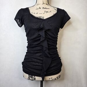 WHBM y2k 90s goth grunge black ruffle blouse sz xs